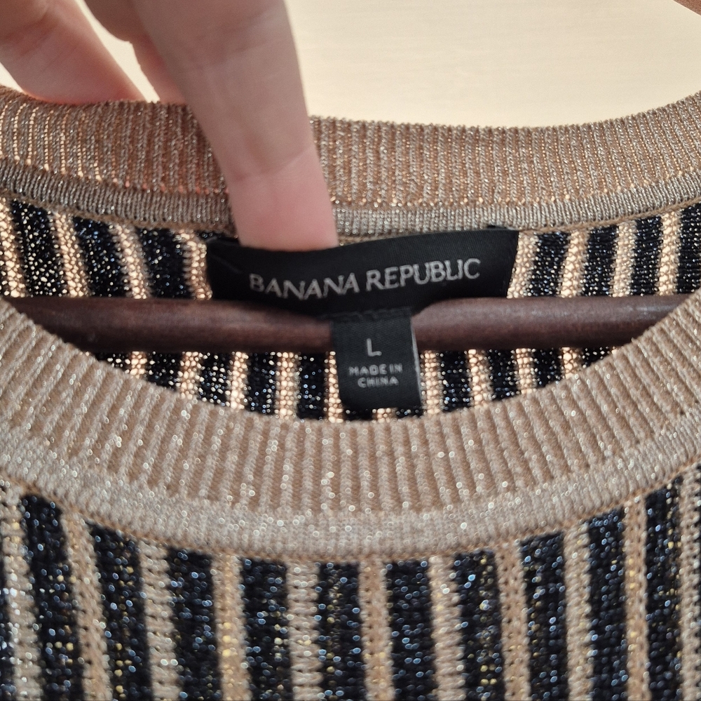 Banana Republic Metallic Stripe Sweater Dress,Black Stripe SIZE L - Picture 3 of 9